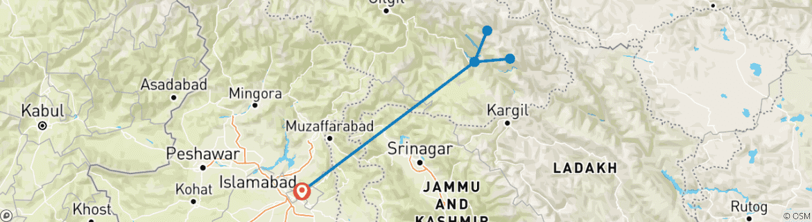 Image of a map showing the route of the tour
