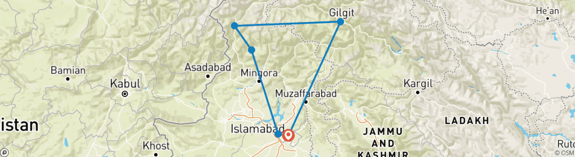 Image of a map showing the route of the tour