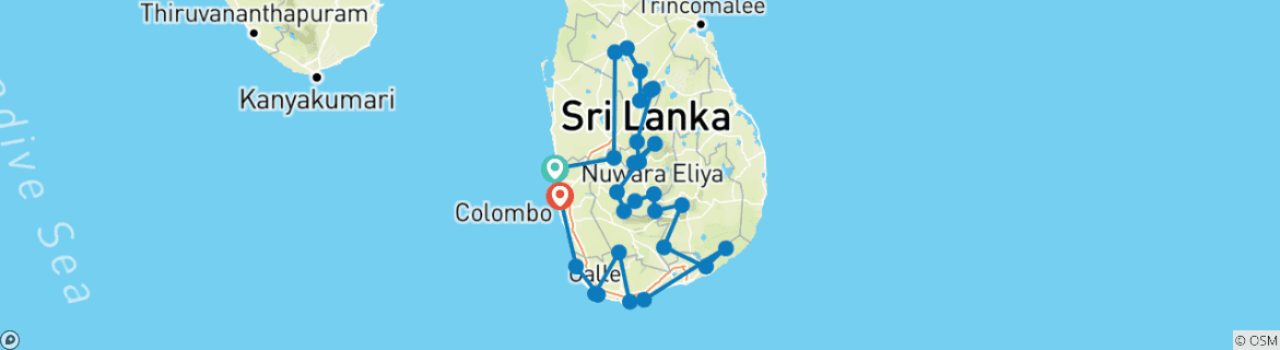 Image of a map showing the route of the tour