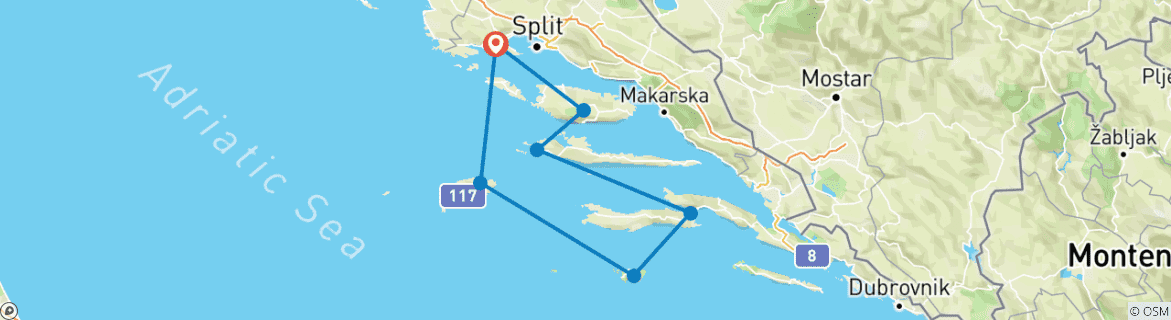 Image of a map showing the route of the tour