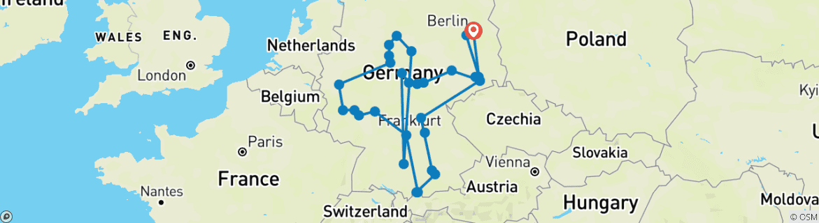 Image of a map showing the route of the tour