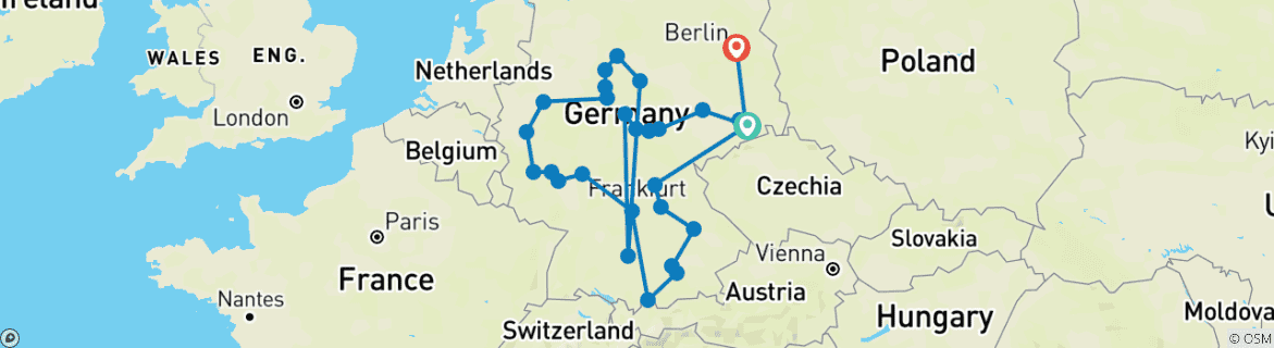 Image d'une carte montrant l'itinéraire du circuit
