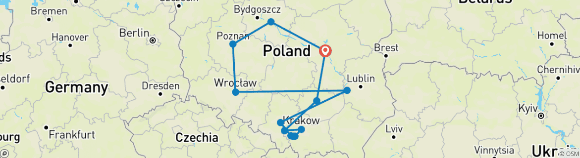 Image of a map showing the route of the tour