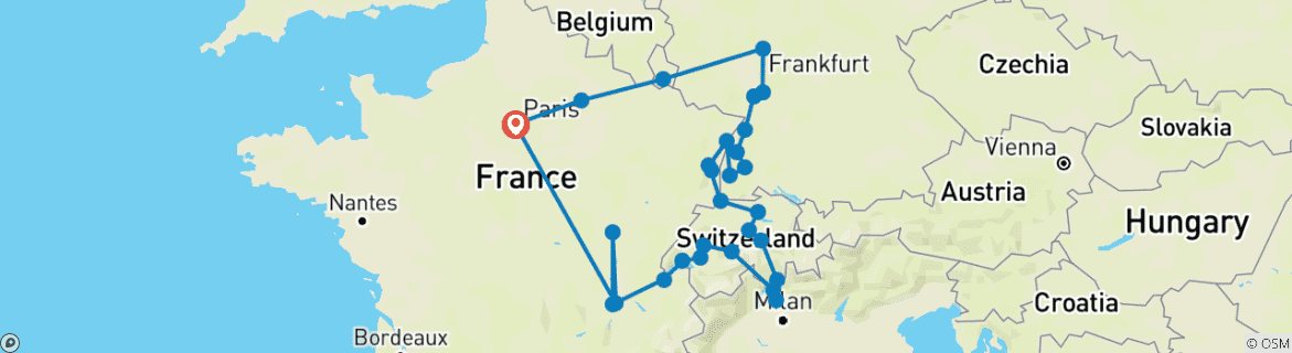 Image d'une carte montrant l'itinéraire du circuit