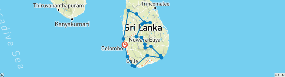 Image of a map showing the route of the tour