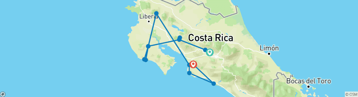 Image of a map showing the route of the tour