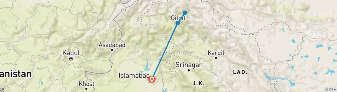 Image of a map showing the route of the tour