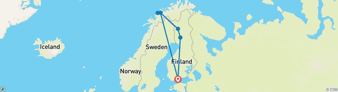 Image of a map showing the route of the tour