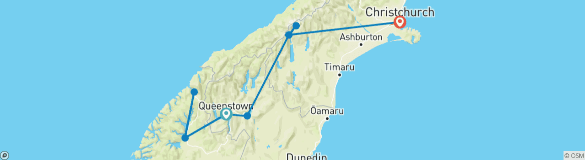 Image d'une carte montrant l'itinéraire du circuit