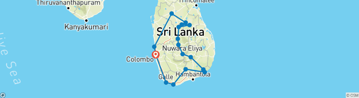 Image of a map showing the route of the tour