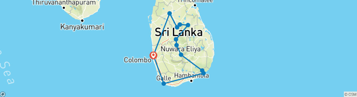 Image of a map showing the route of the tour