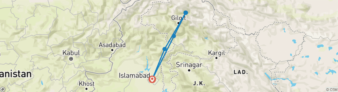 Image of a map showing the route of the tour