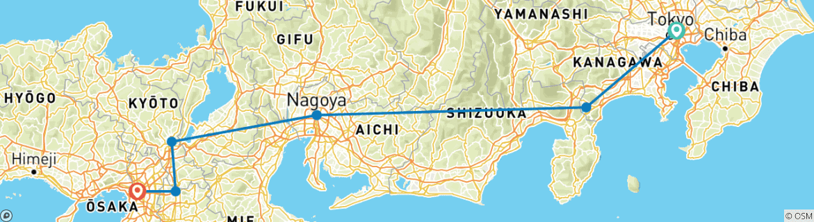 Image of a map showing the route of the tour