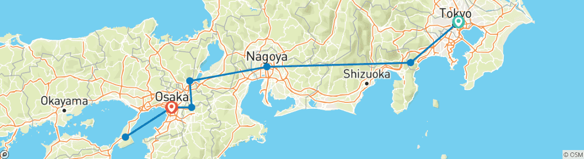 Image of a map showing the route of the tour