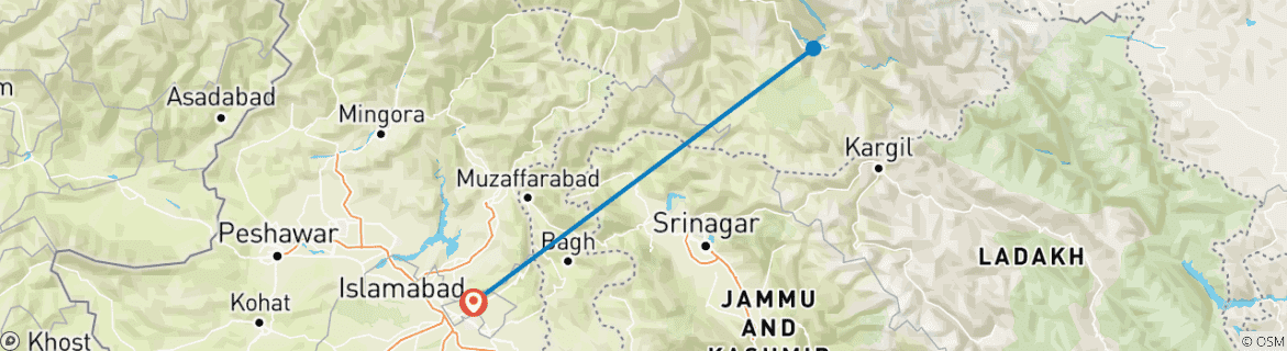 Carte du circuit Trek vers le camp de base du Baltoro K2 2027