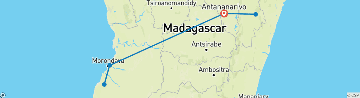 Carte du circuit Circuit de 7 jours : safari aux baobabs + forêt de Kirindy + visite privée d'Andasibe à Madagascar