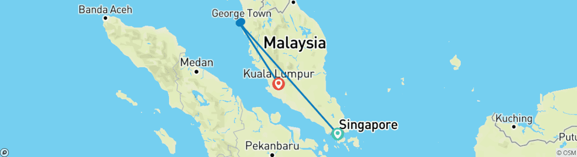 Carte du circuit Découvrez l'Asie du Sud-Est : Singapour, ville moderne, Penang, destination tropicale, et Kuala Lumpur, ville à couper le souffle