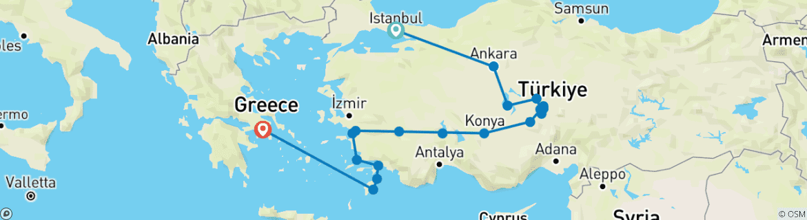 Carte du circuit La Grande Turquie, Rhodes et Athènes