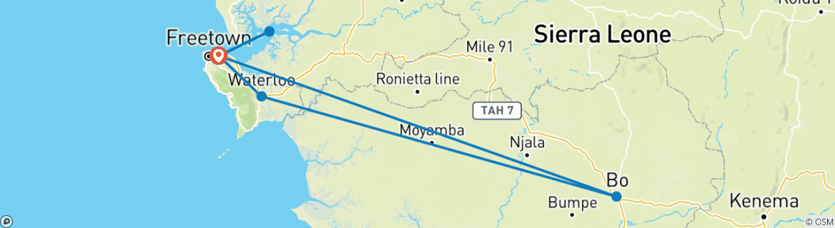 Mapa de Raíces y patrimonio de Sierra Leona: un viaje de 8 días por la historia y la cultura africanas