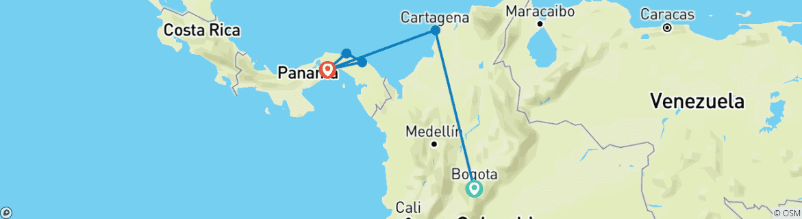 Image of a map showing the route of the tour