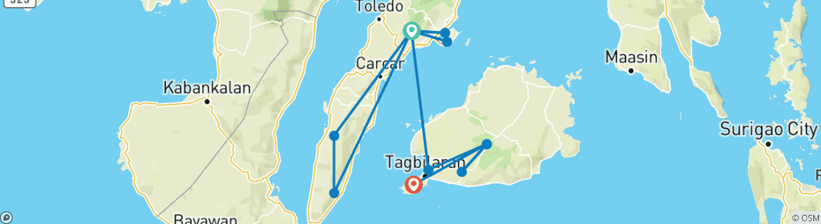 Carte du circuit 7 jours de magie insulaire : à la découverte de Cebu et de Bohol