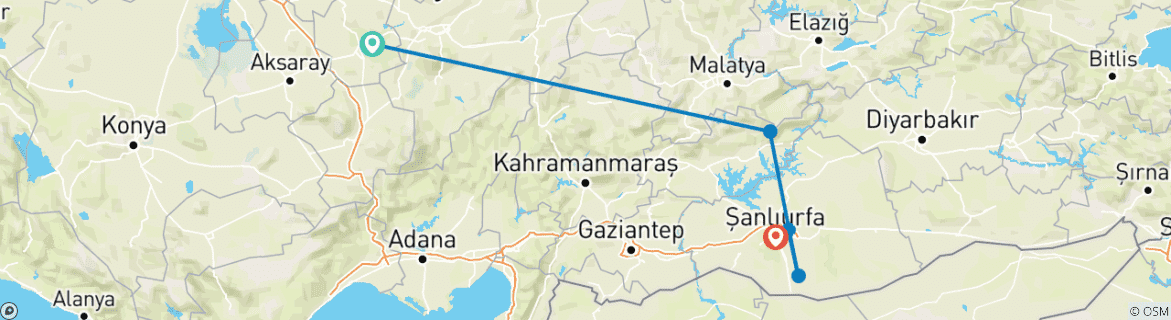 Image of a map showing the route of the tour