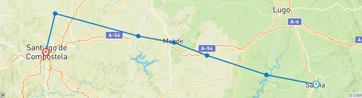 Image of a map showing the route of the tour