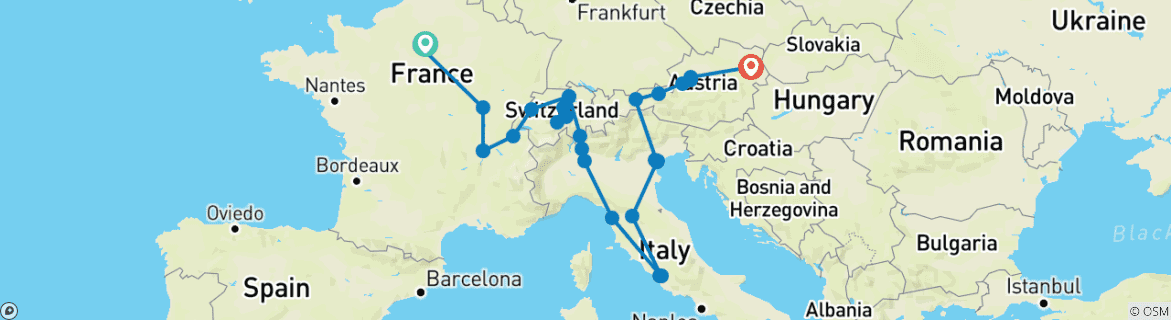 Image d'une carte montrant l'itinéraire du circuit