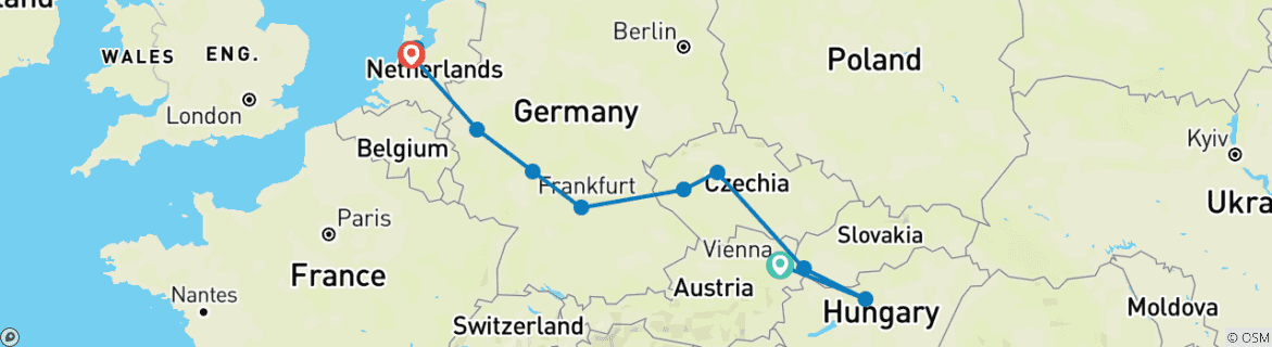Image of a map showing the route of the tour