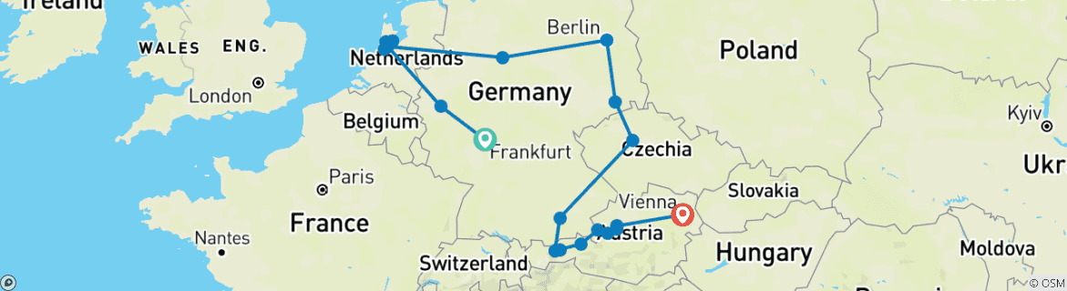 Image d'une carte montrant l'itinéraire du circuit