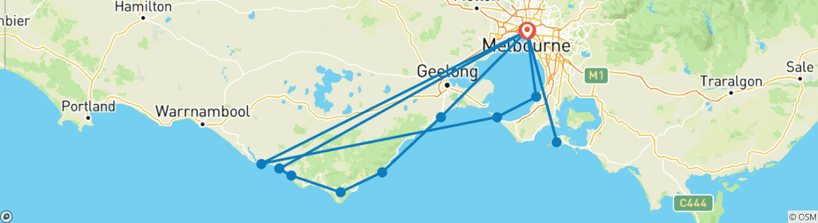 Image d'une carte montrant l'itinéraire du circuit