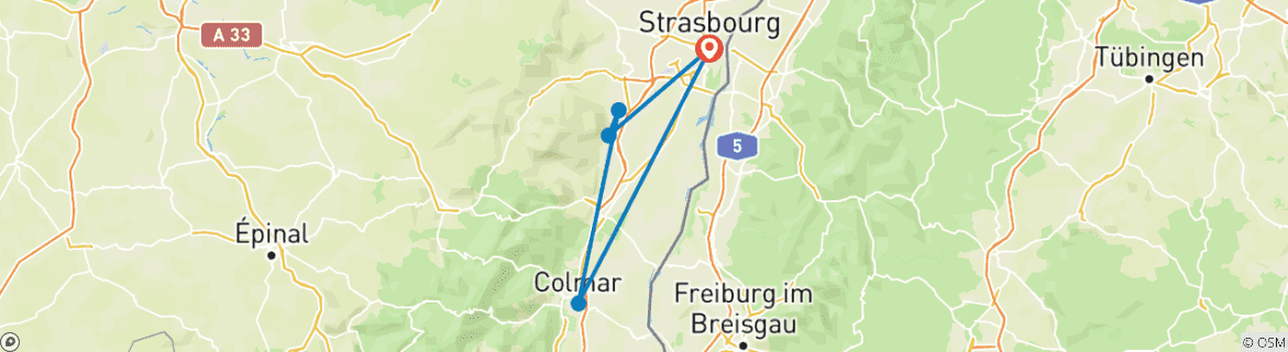 Image of a map showing the route of the tour