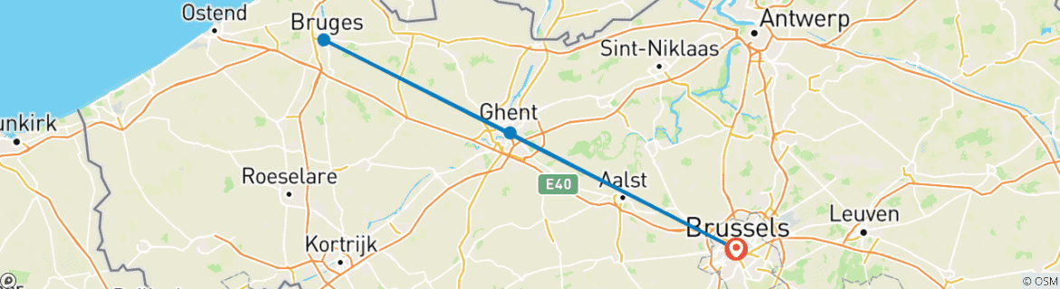 Carte du circuit Escapade de Noël de 5 jours en Belgique : les lumières de Bruxelles, le chocolat et le charme médiéval