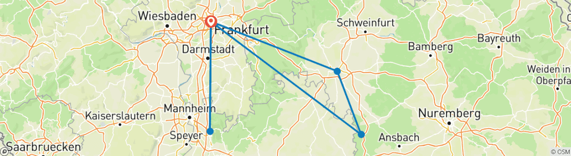 Image of a map showing the route of the tour