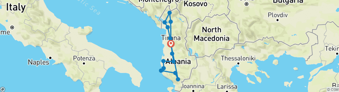 Image of a map showing the route of the tour