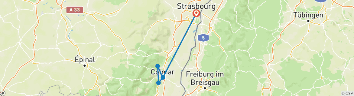 Image d'une carte montrant l'itinéraire du circuit