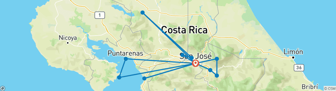 Image of a map showing the route of the tour