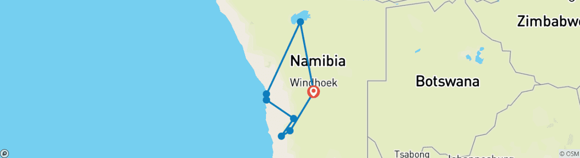 Image of a map showing the route of the tour