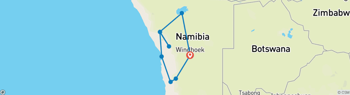 Image of a map showing the route of the tour