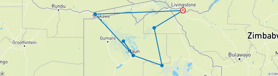 Image of a map showing the route of the tour