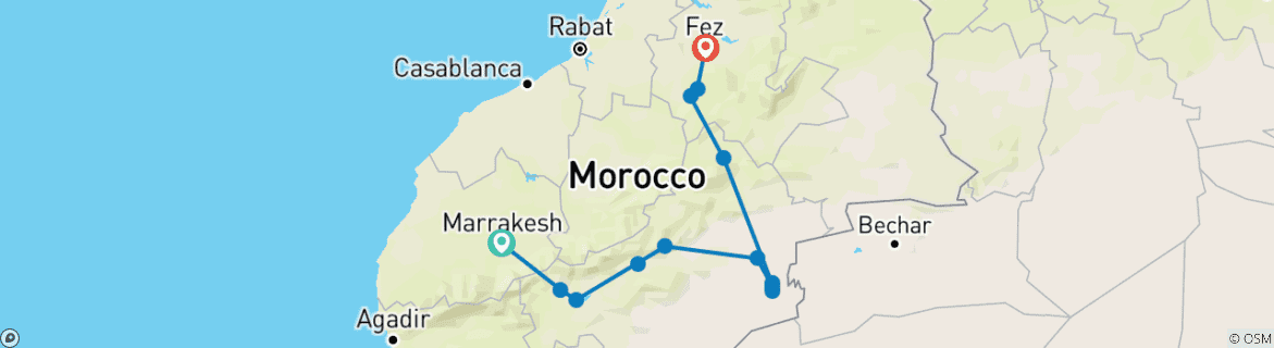 Image d'une carte montrant l'itinéraire du circuit
