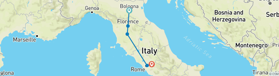 Carte du circuit Un avant-goût de l'Italie : gastronomie, vins et culture