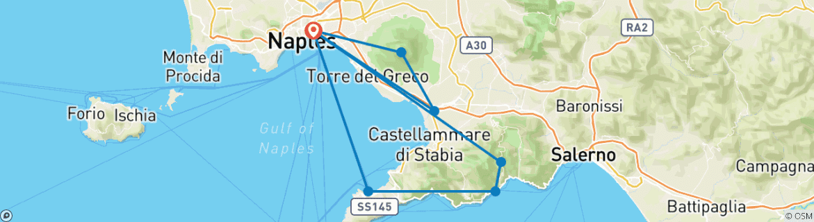 Carte du circuit Escapade du Nouvel An : Naples, Pompéi et la côte amalfitaine