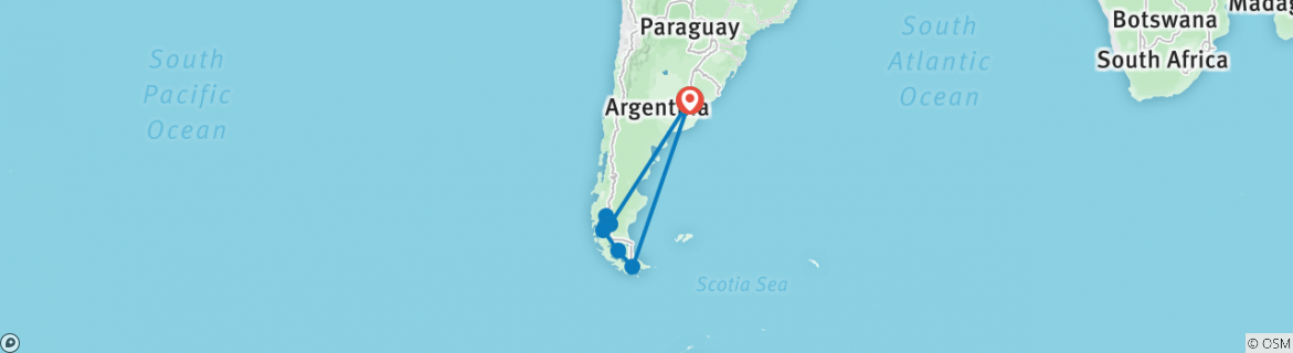 Image of a map showing the route of the tour