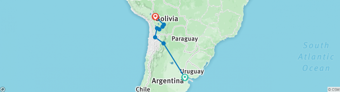 Image of a map showing the route of the tour