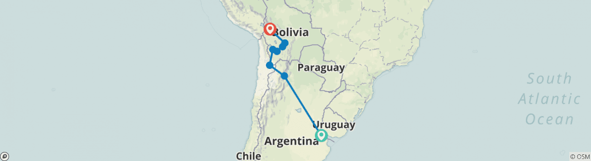 Image of a map showing the route of the tour