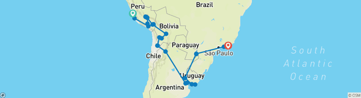 Carte du circuit De Lima à Rio – D’une côte à l’autre