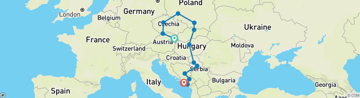 Image d'une carte montrant l'itinéraire du circuit