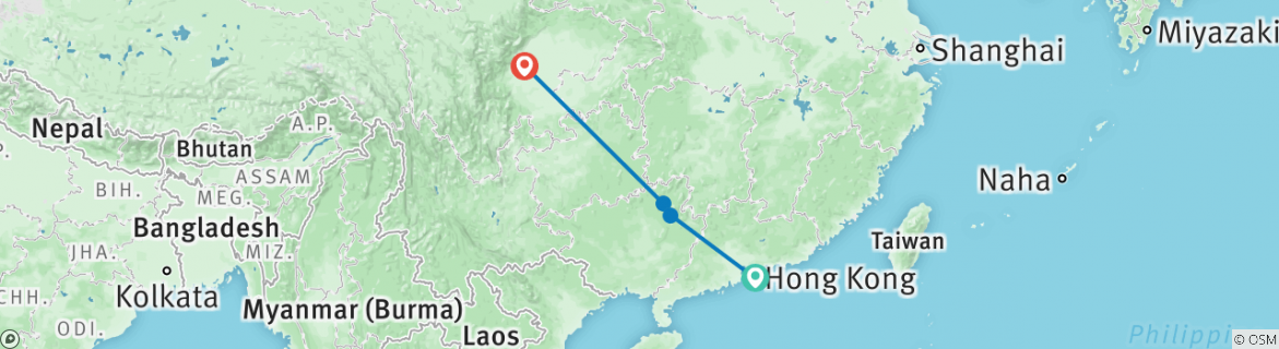 Image of a map showing the route of the tour