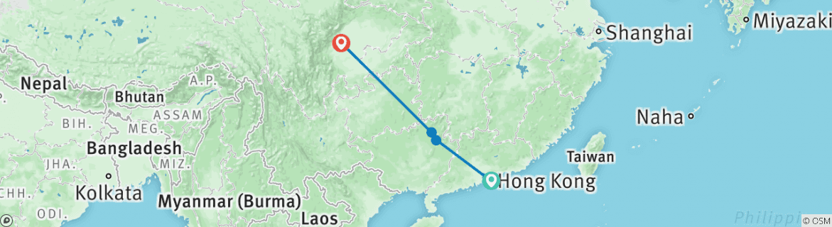 Image of a map showing the route of the tour